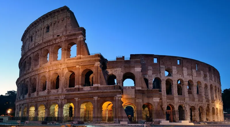 The Colosseum exterior beautifully lit at blue hour